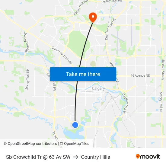 Sb Crowchild Tr @ 63 Av SW to Country Hills map