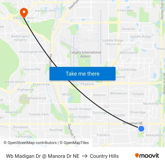 Wb Madigan Dr @ Manora Dr NE to Country Hills map