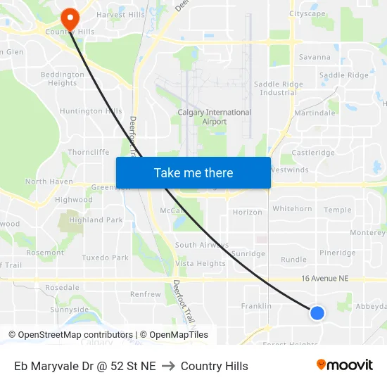 Eb Maryvale Dr @ 52 St NE to Country Hills map