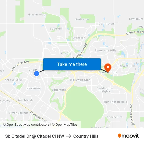 Sb Citadel Dr @ Citadel Cl NW to Country Hills map
