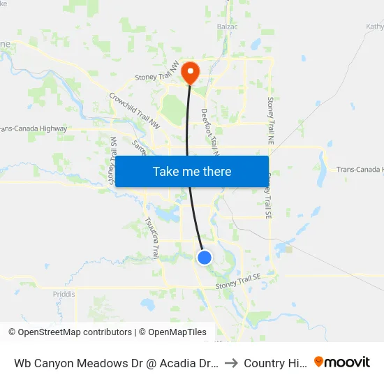 Wb Canyon Meadows Dr @ Acadia Dr SE to Country Hills map