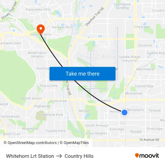 Whitehorn Lrt Station to Country Hills map