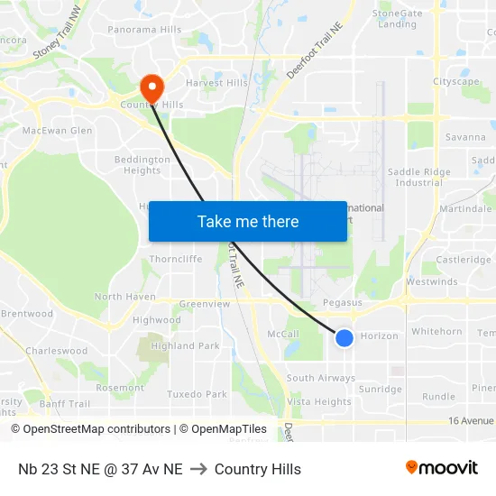 Nb 23 St NE @ 37 Av NE to Country Hills map