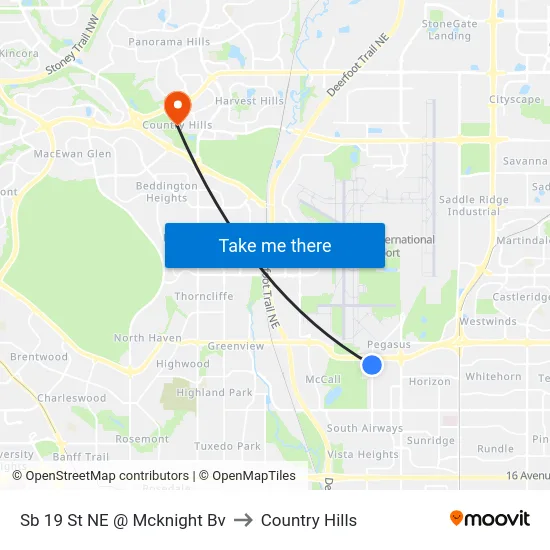 Sb 19 St NE @ Mcknight Bv to Country Hills map