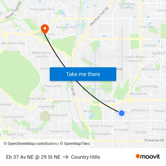 Eb 37 Av NE @ 29 St NE to Country Hills map