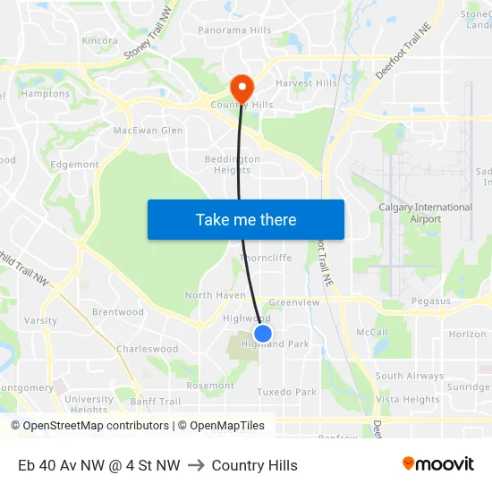 Eb 40 Av NW @ 4 St NW to Country Hills map