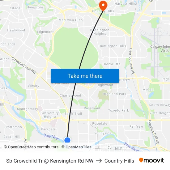 Sb Crowchild Tr @ Kensington Rd NW to Country Hills map