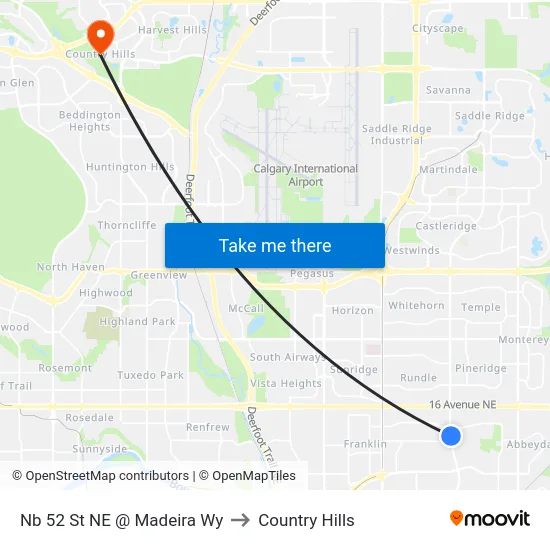 Nb 52 St NE @ Madeira Wy to Country Hills map