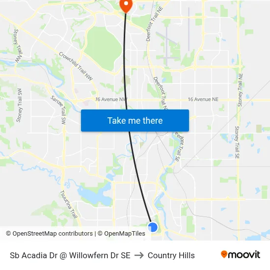 Sb Acadia Dr @ Willowfern Dr SE to Country Hills map