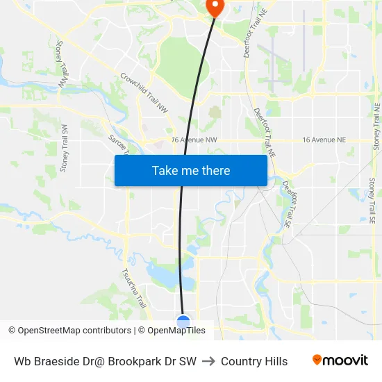 Wb Braeside Dr@ Brookpark Dr SW to Country Hills map