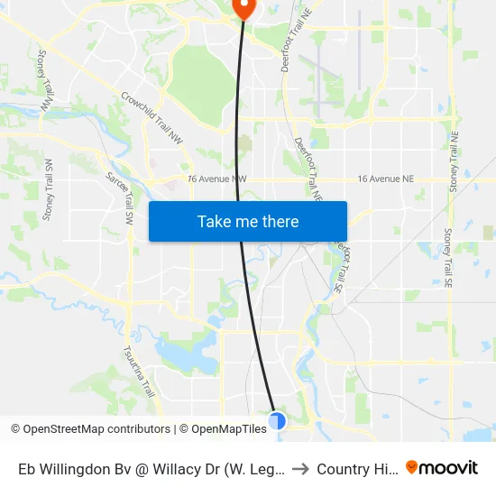Eb Willingdon Bv @  Willacy Dr (W. Leg) SE to Country Hills map