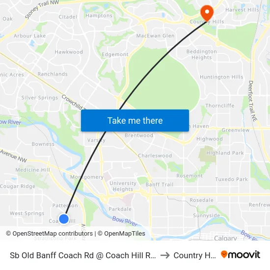 Sb  Old Banff Coach Rd @ Coach Hill Rd SW to Country Hills map