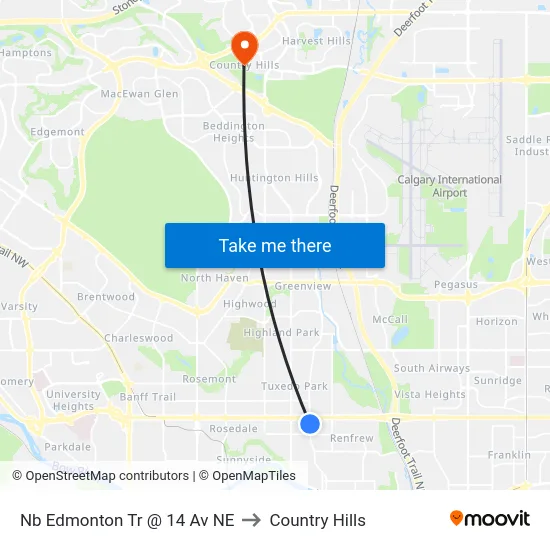 Nb Edmonton Tr @ 14 Av NE to Country Hills map