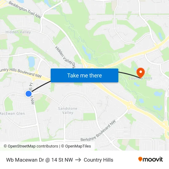 Wb Macewan Dr @ 14 St NW to Country Hills map