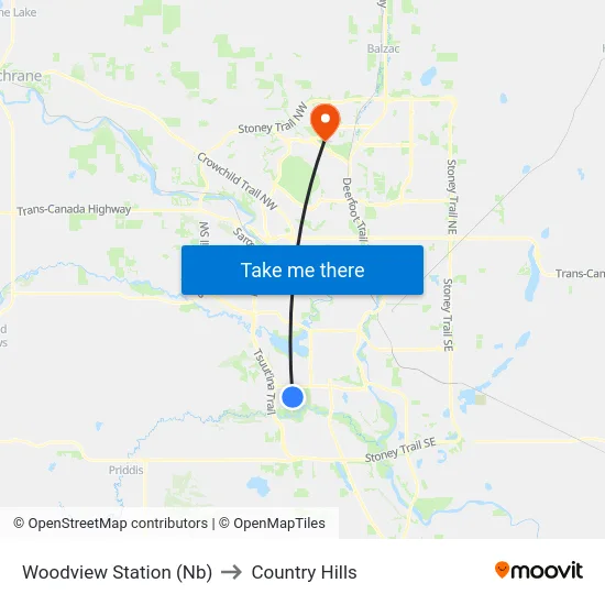 Woodview Station (Nb) to Country Hills map