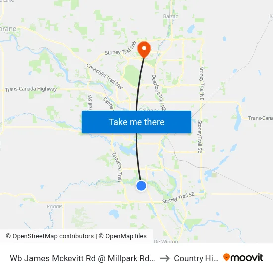 Wb James Mckevitt Rd @ Millpark Rd SW to Country Hills map