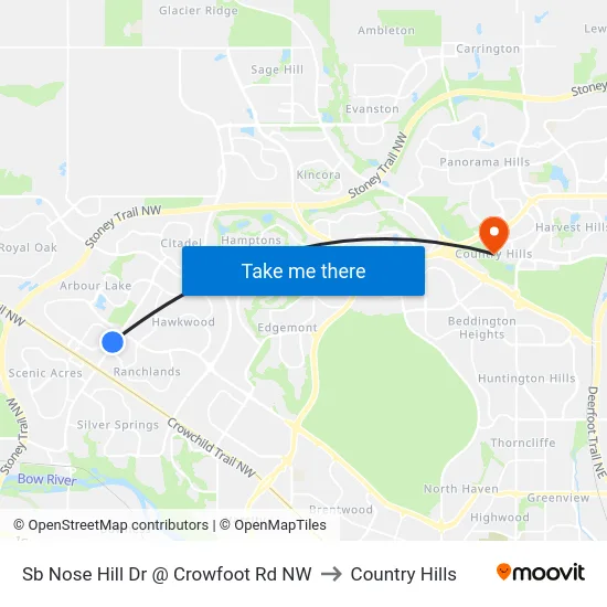 Sb Nose Hill Dr @ Crowfoot Rd NW to Country Hills map