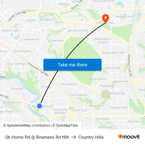 Sb Home Rd @ Bowness Rd NW to Country Hills map