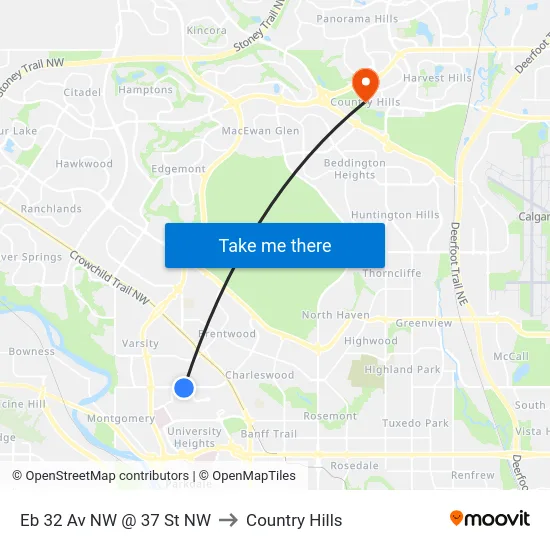 Eb 32 Av NW @ 37 St NW to Country Hills map