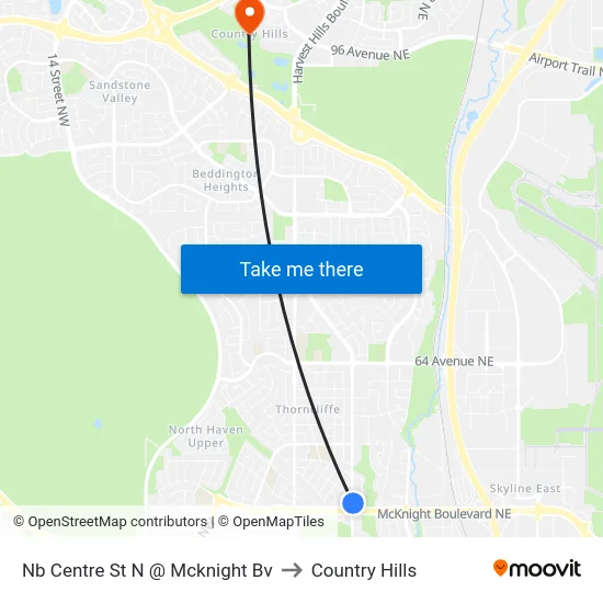 Nb Centre St N @ Mcknight Bv to Country Hills map