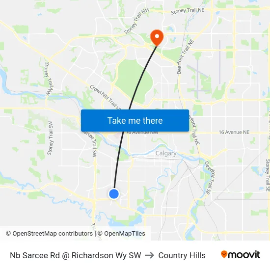 Nb Sarcee Rd @ Richardson Wy SW to Country Hills map