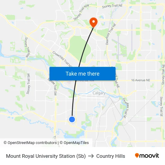 Mount Royal University Station (Sb) to Country Hills map