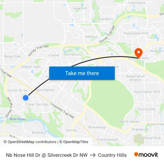 Nb Nose Hill Dr @ Silvercreek Dr NW to Country Hills map