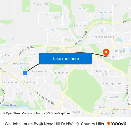 Wb John Laurie Bv @ Nose Hill Dr NW to Country Hills map