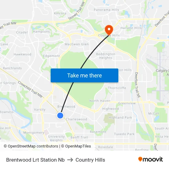 Brentwood Lrt Station Nb to Country Hills map