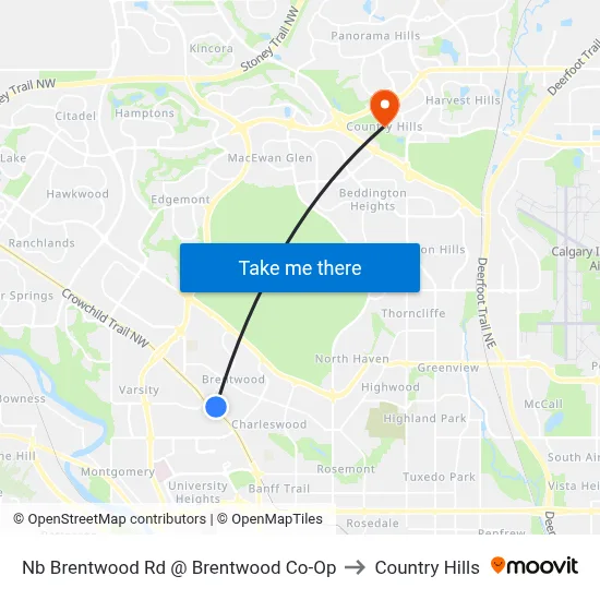 Nb Brentwood Rd @ Brentwood Co-Op to Country Hills map