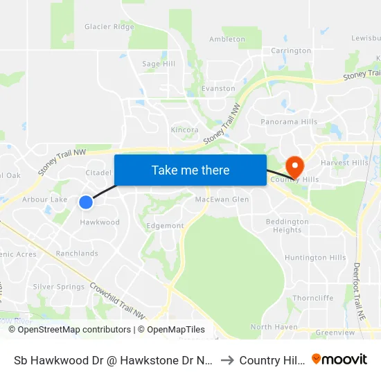 Sb Hawkwood Dr @ Hawkstone Dr NW to Country Hills map