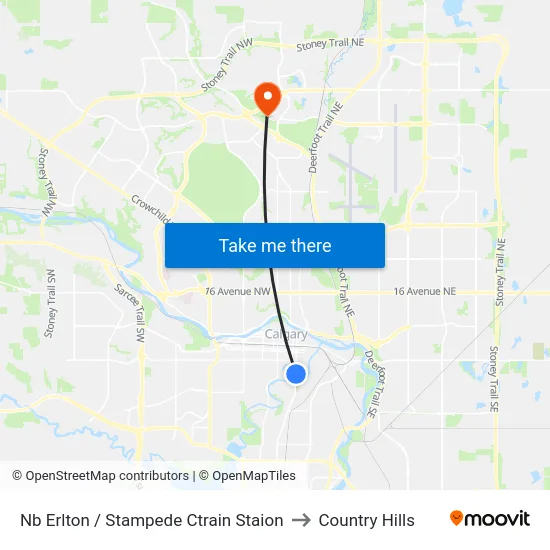Nb Erlton / Stampede Ctrain Staion to Country Hills map
