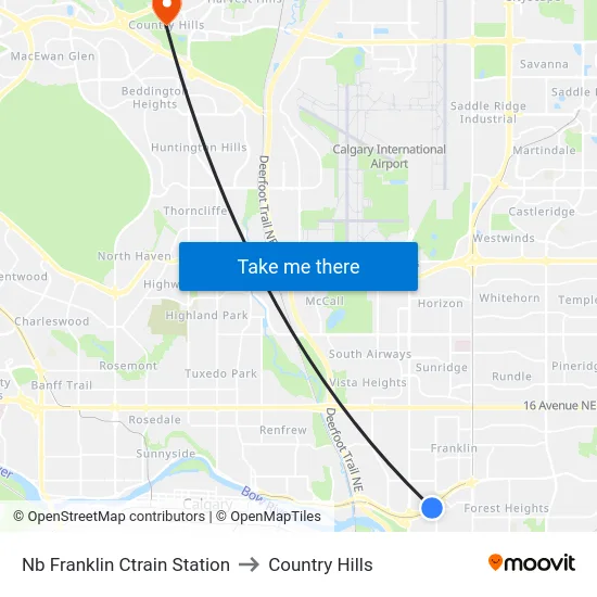Nb Franklin Ctrain Station to Country Hills map