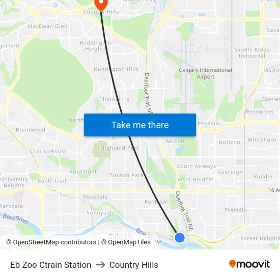 Eb Zoo Ctrain Station to Country Hills map