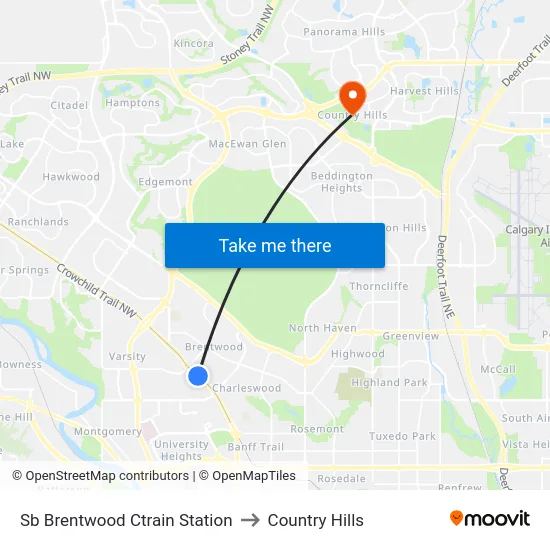 Sb Brentwood Ctrain Station to Country Hills map