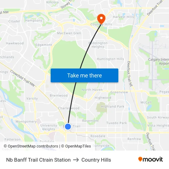 Nb Banff Trail Ctrain Station to Country Hills map