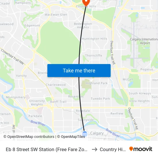 Eb 8 Street SW Station (Free Fare Zone) to Country Hills map