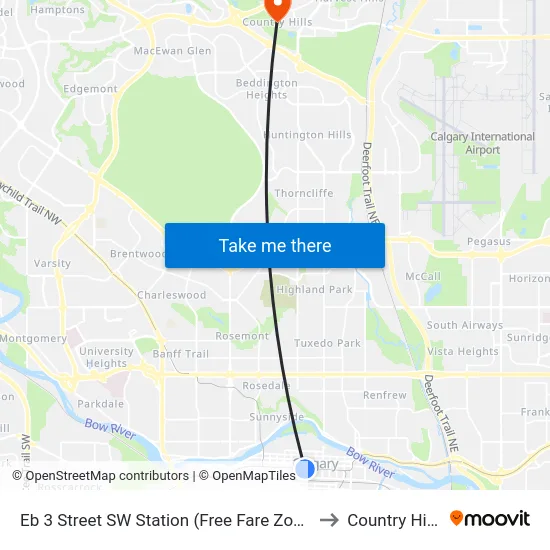 Eb 3 Street SW Station (Free Fare Zone) to Country Hills map