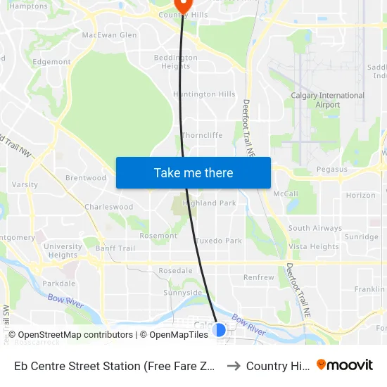 Eb Centre Street Station (Free Fare Zone) to Country Hills map