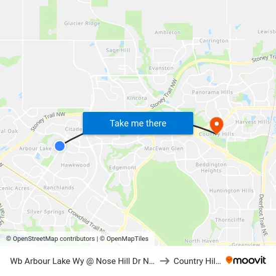 Wb Arbour Lake Wy @ Nose Hill Dr NW to Country Hills map