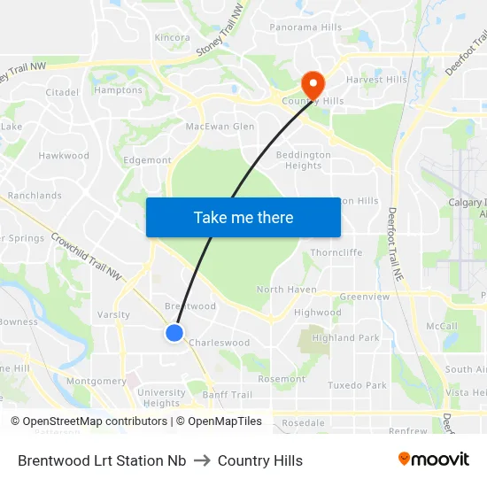Brentwood Lrt Station Nb to Country Hills map