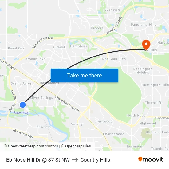 Eb Nose Hill Dr @ 87 St NW to Country Hills map