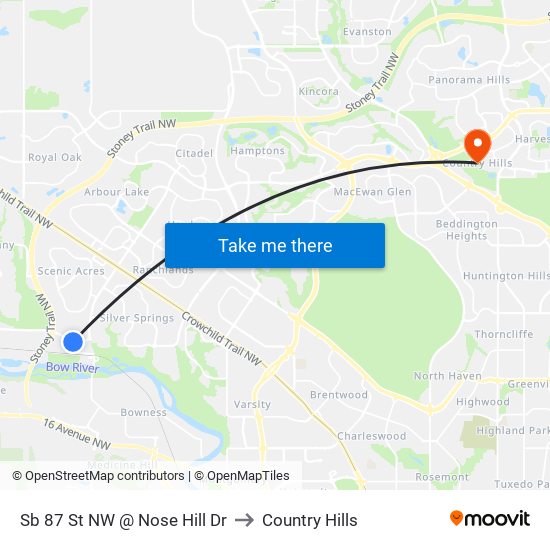 Sb 87 St NW @ Nose Hill Dr to Country Hills map