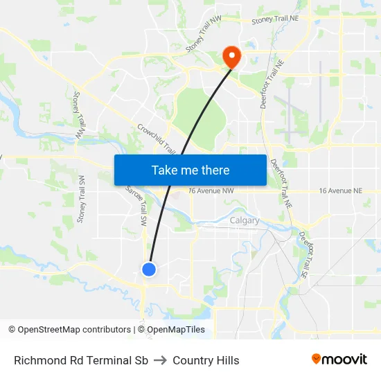 Richmond Rd Terminal Sb to Country Hills map