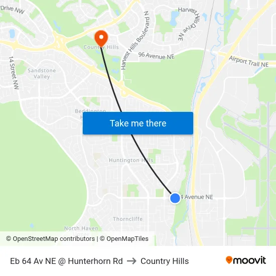 Eb 64 Av NE @ Hunterhorn Rd to Country Hills map