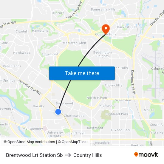 Brentwood Lrt Station Sb to Country Hills map