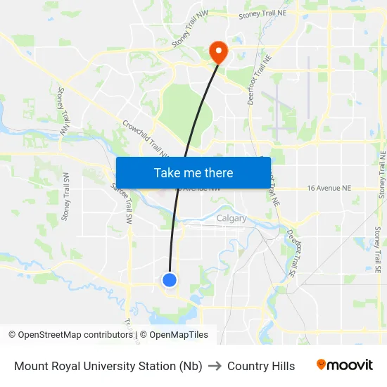 Mount Royal University Station (Nb) to Country Hills map