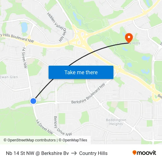 Nb 14 St NW @ Berkshire Bv to Country Hills map