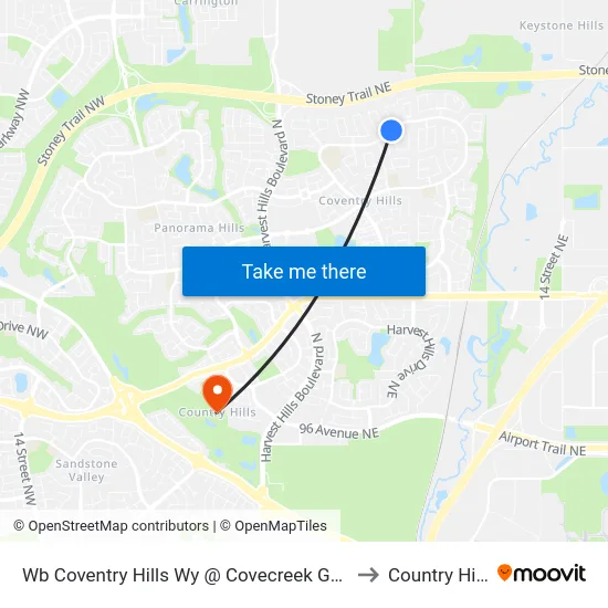 Wb Coventry Hills Wy @ Covecreek Ga NE to Country Hills map