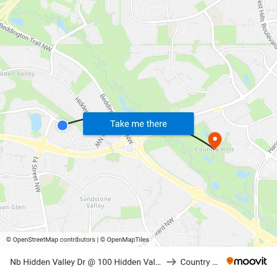 Nb Hidden Valley Dr @ 100 Hidden Vale Pl NW to Country Hills map
